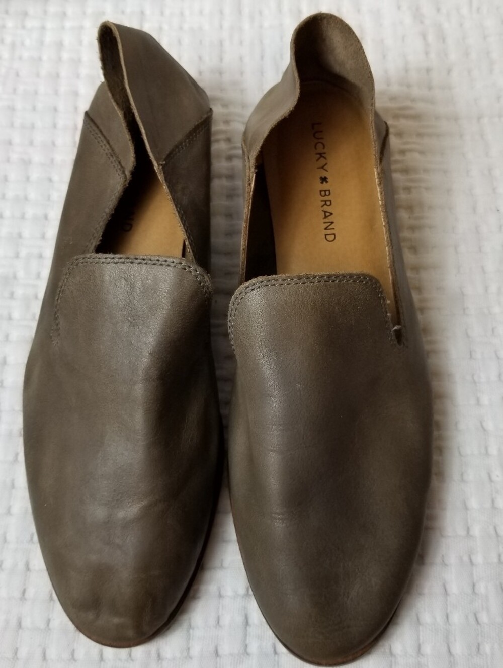 Lucky Brand Cahill Leather Low Heel Taupe Gray Slip-On Loafer Shoes
